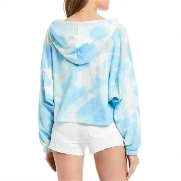NWT Frayed Jeans Amber Crop Hoodie  Blue Elixir Mist Air Tie Dye Women’s XL - Picture 2 of 4